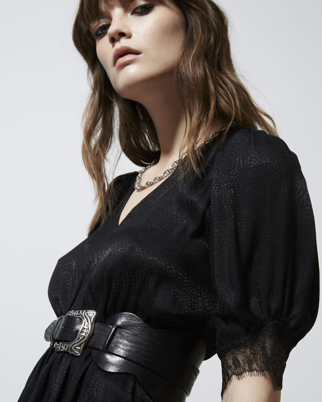 The Kooples FEMME BLACK robe rock manches courtes jacquard noir