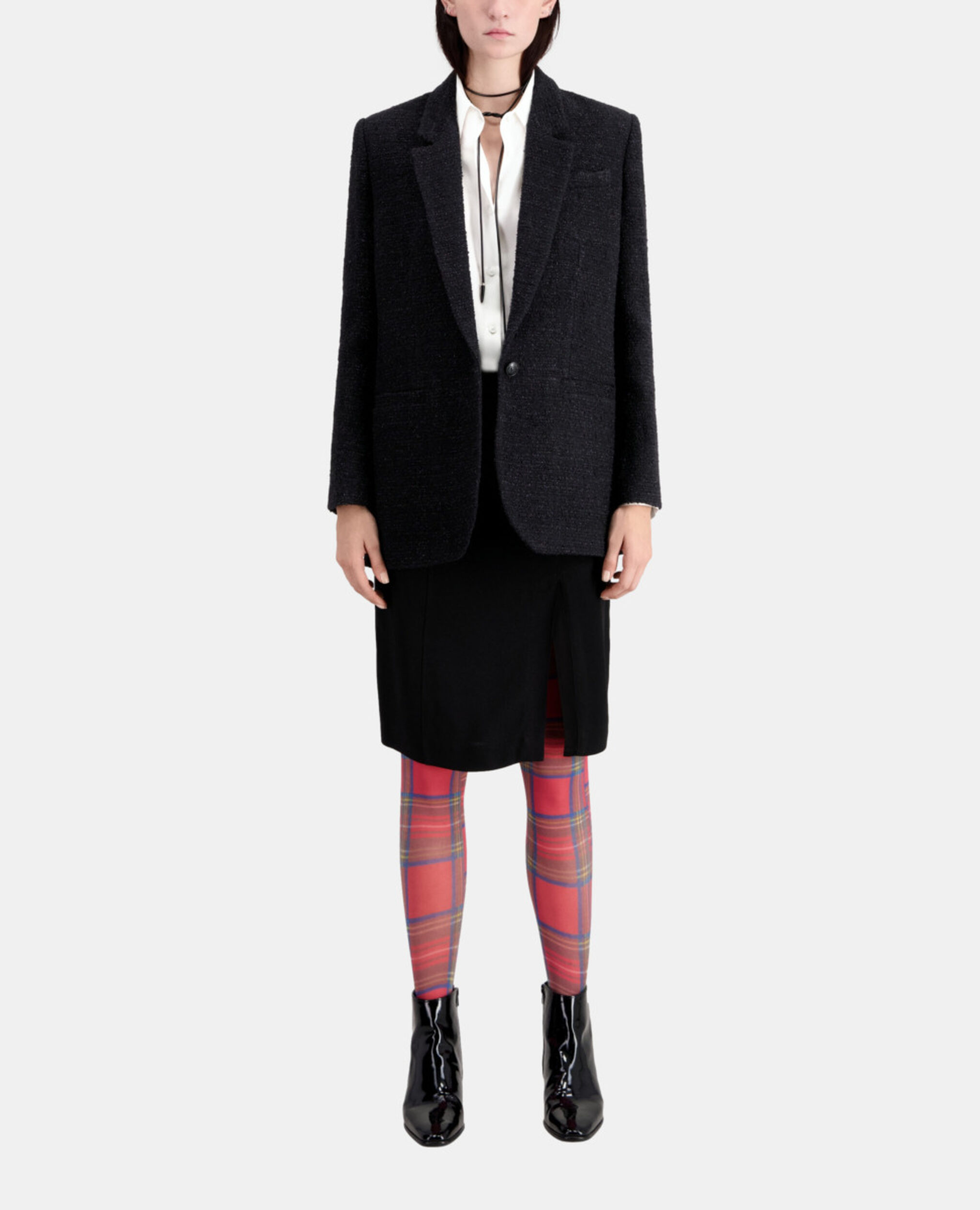 Black tweed blazer with silver details, BLACK, hi-res image number null