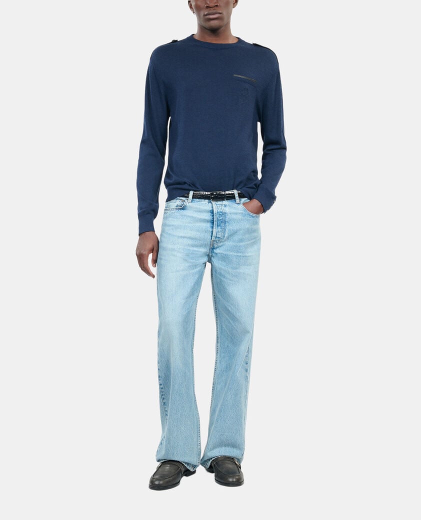 The Kooples HOMME DARK BLUE pull en laine m&eacute;rinos bleue