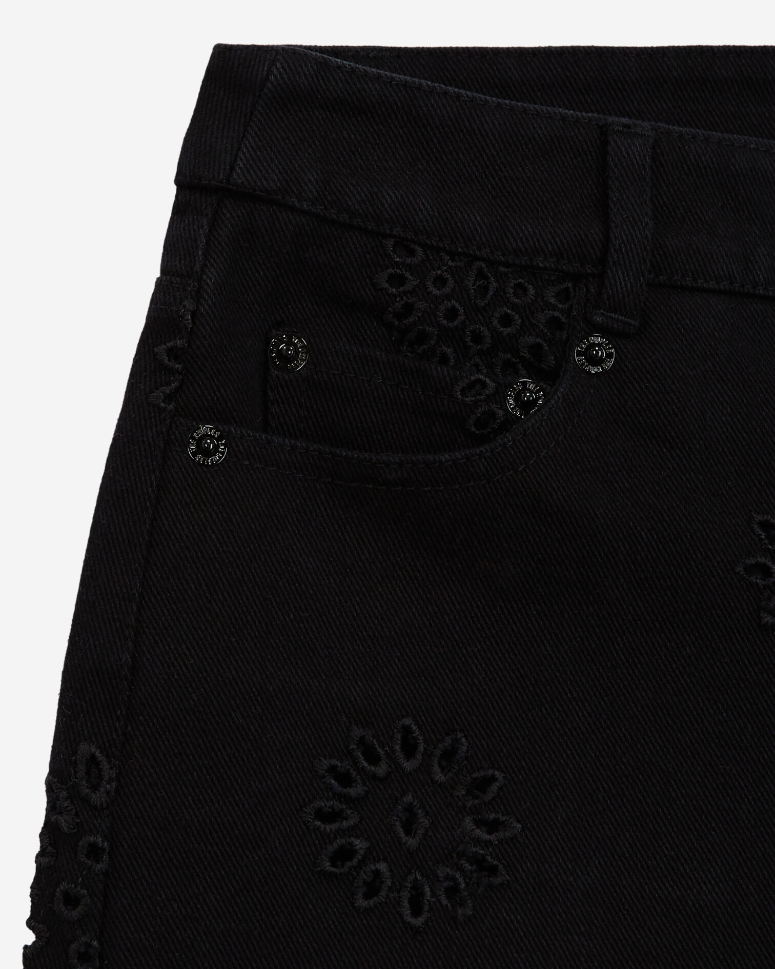 Short en denim noir avec broderie Anglaise, BLACK, hi-res image number null