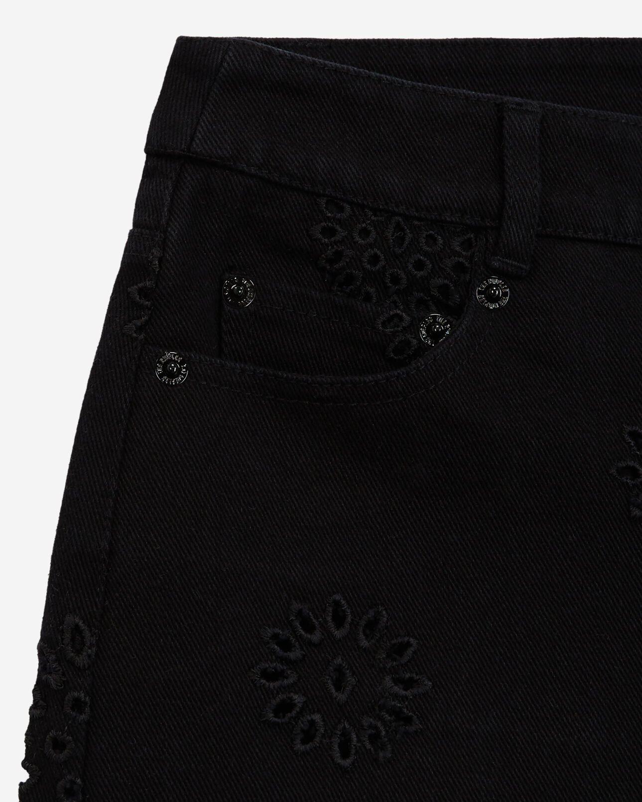 The Kooples WOMEN BLACK black denim shorts with broderie anglaise