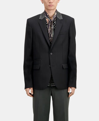 The Kooples HOMME BLACK blazer en laine avec d&eacute;tails en cuir noir