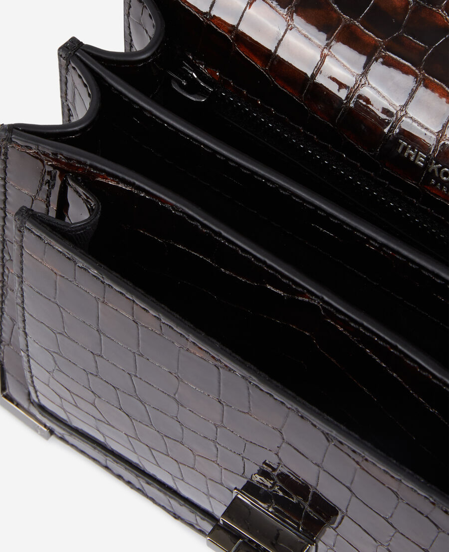 small emily bag in brown crocodile-effect leather