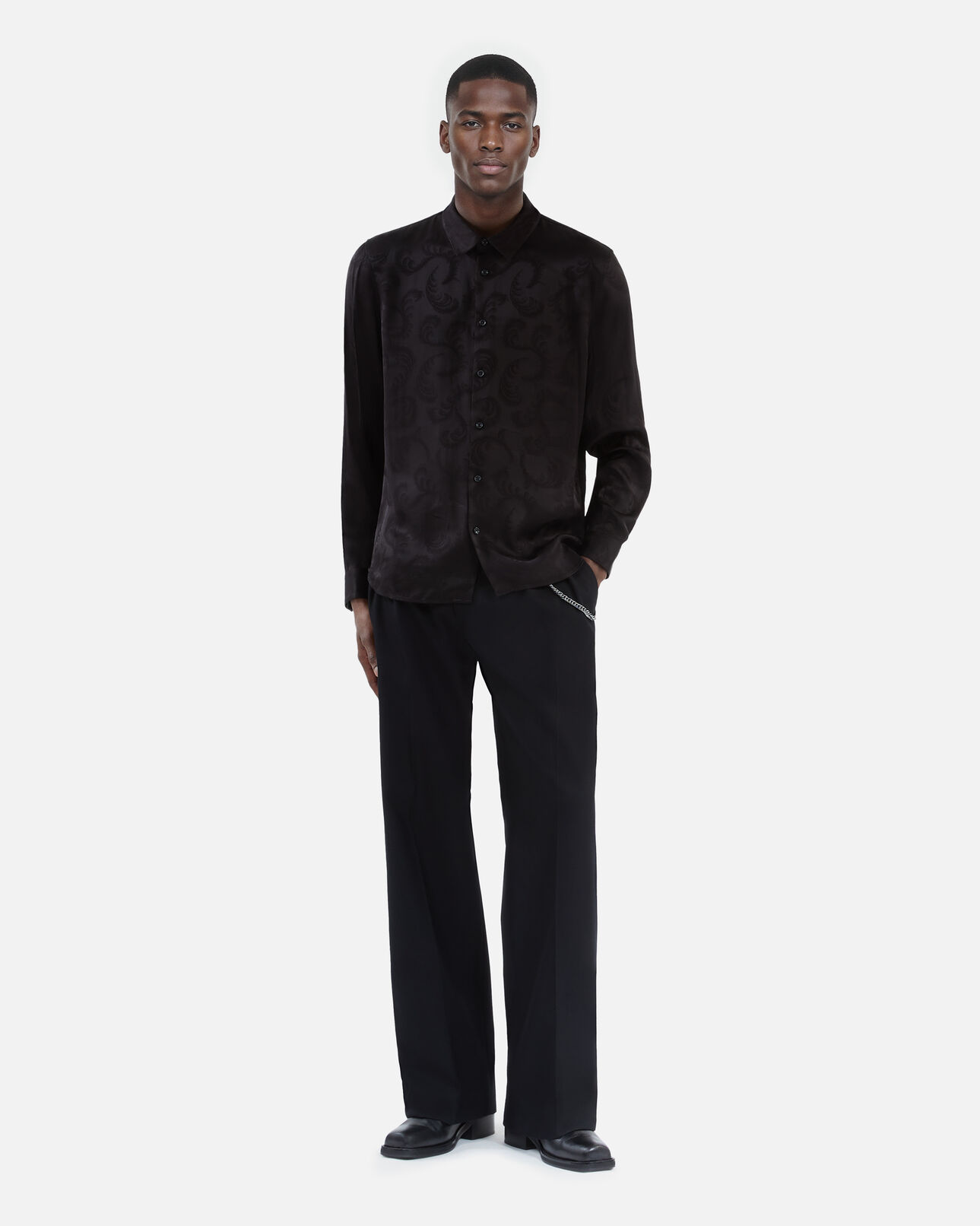 The Kooples HOMME BLACK chemise jacquard plumes noire