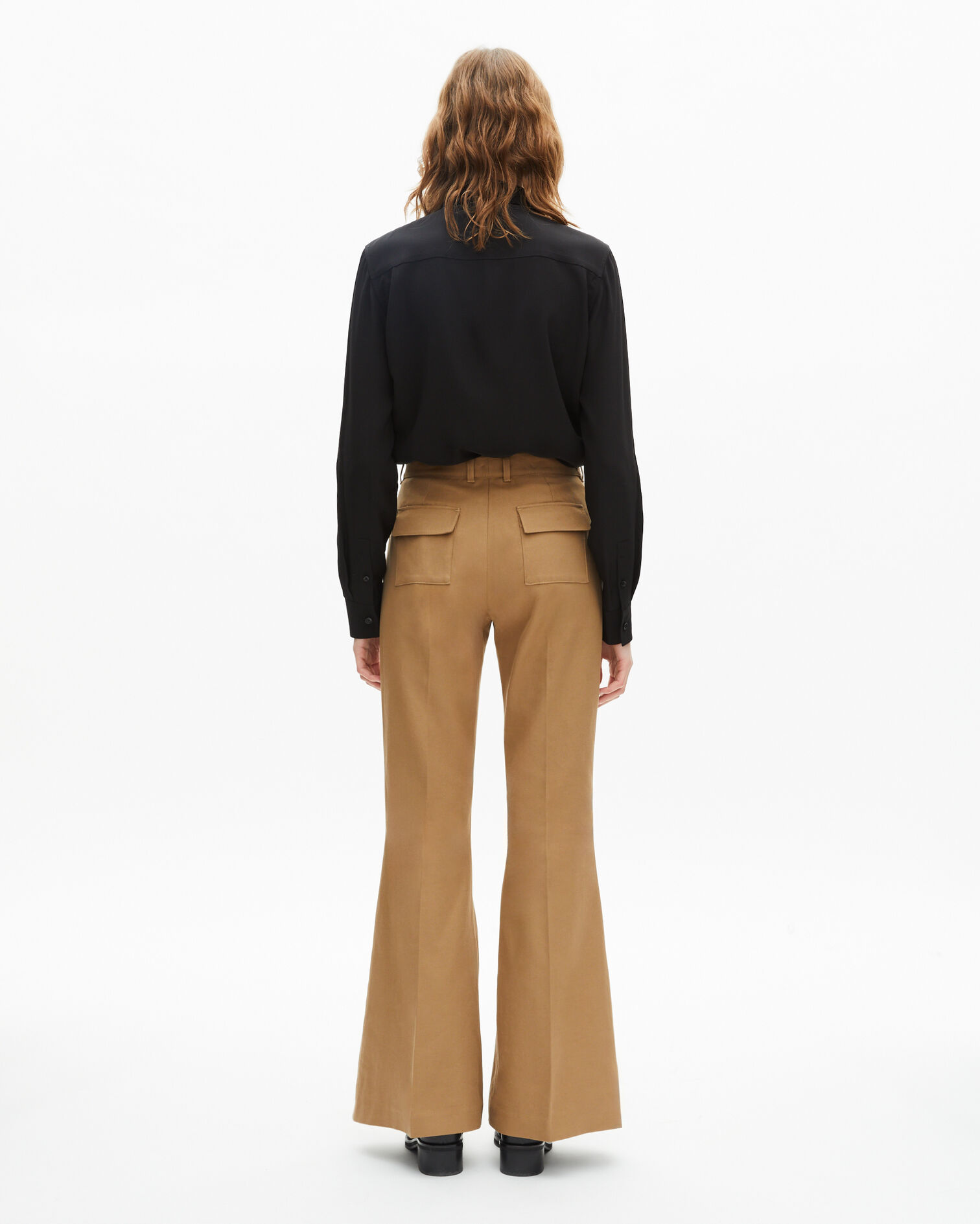 Flare pants in beige cotton and linen, BEIGE, hi-res image number null