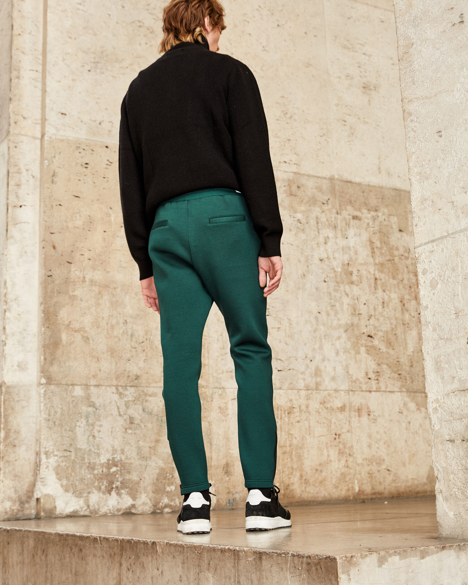 Fitted green joggers with zippers, BOTTLE GREEN, hi-res image number null