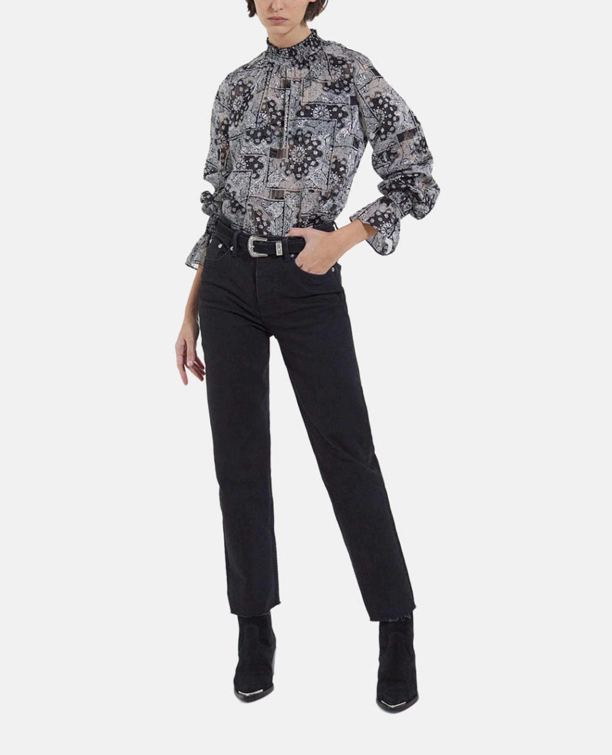 Blouse imprimée  à volants, BLACK, hi-res image number null