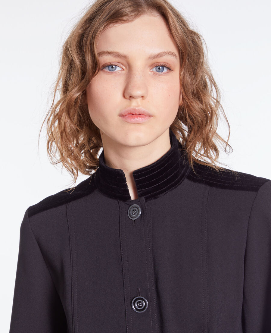 short black crepe dress with velvet details