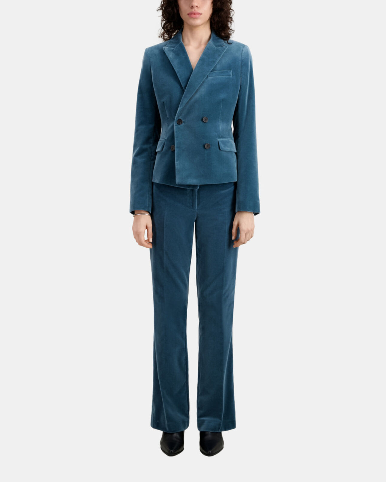 The Kooples WOMEN BLUE PETROL short blue velvet suit jacket