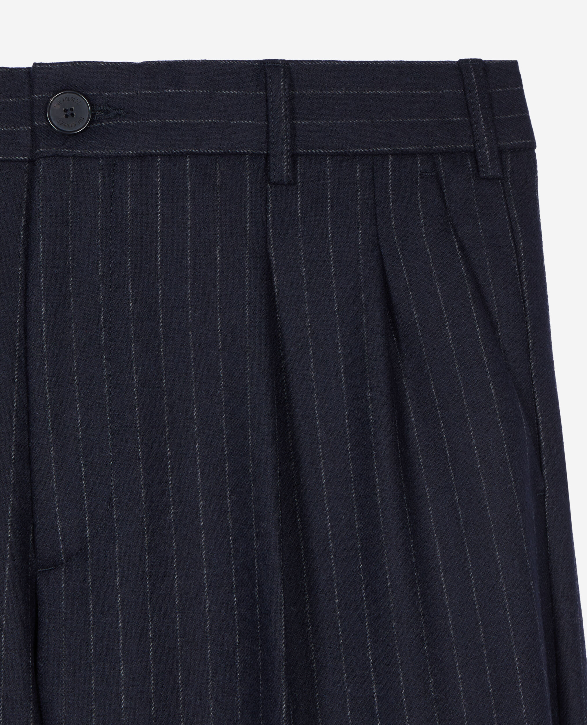 Navy blue striped wide-leg trousers| The Kooples