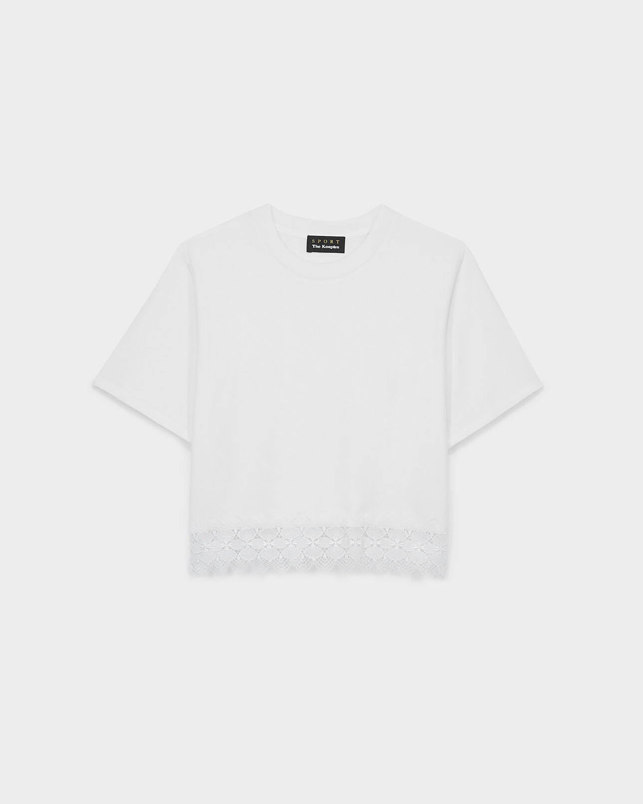 The Kooples FEMME WHITE t-shirt blanc dentelle et coton cropped
