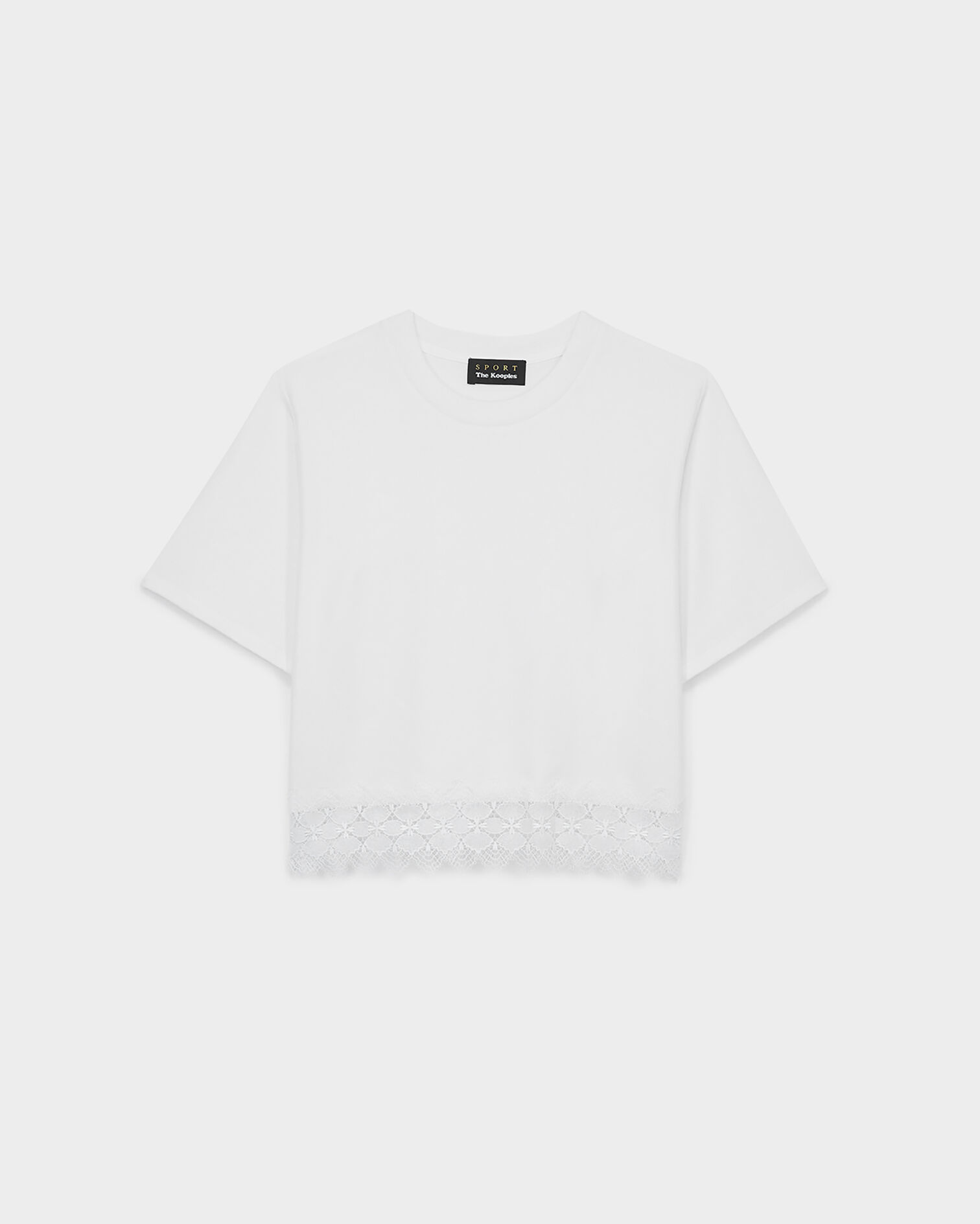 T-shirt blanc dentelle et coton cropped, WHITE, hi-res image number null