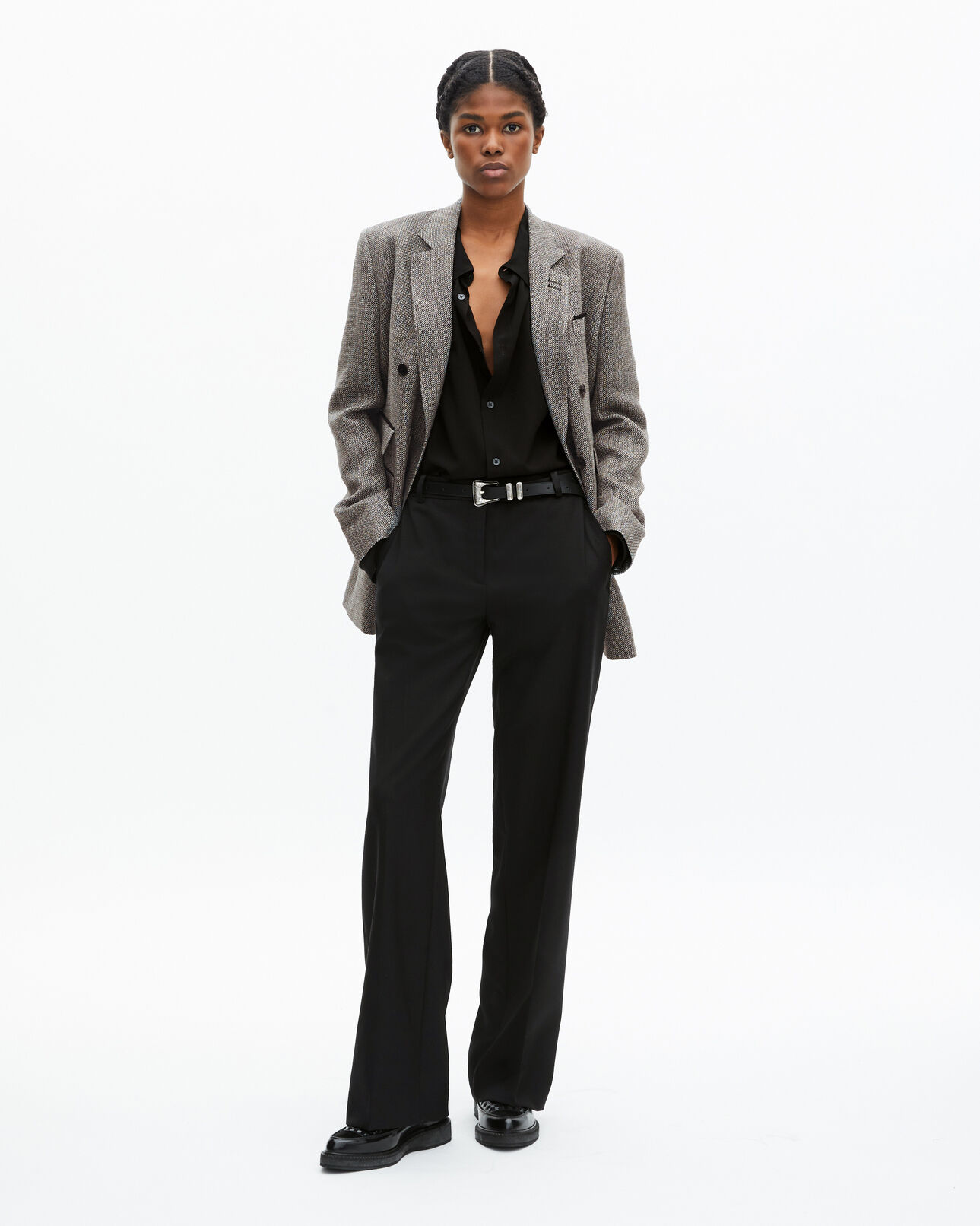 The Kooples WOMEN GREY grey wool and linen suit jacket