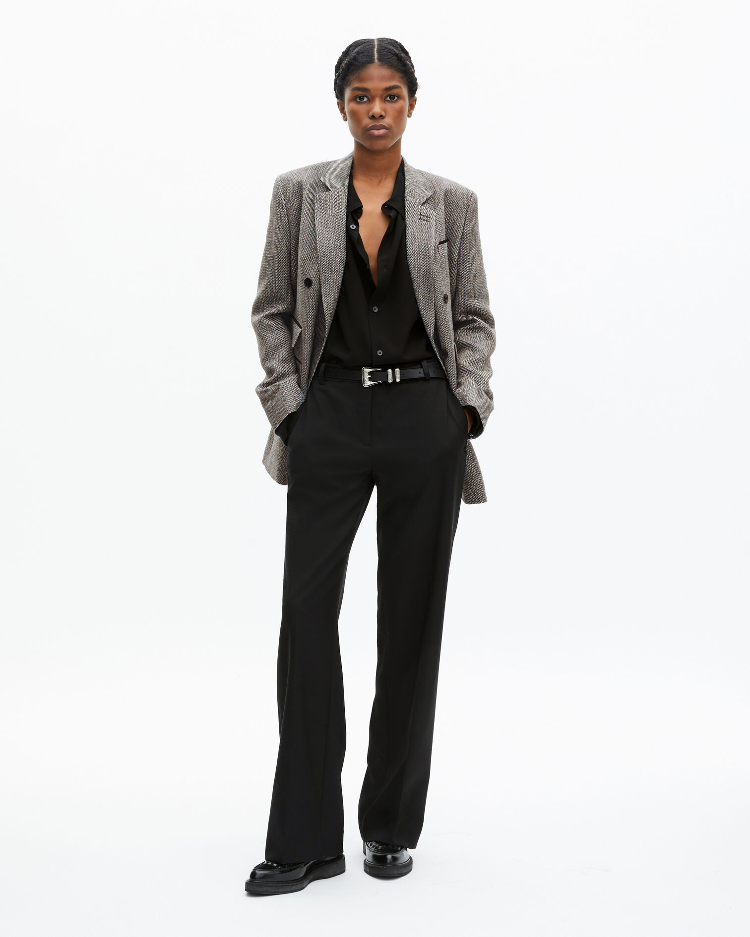 Grey wool and linen suit jacket, GREY, hi-res image number null