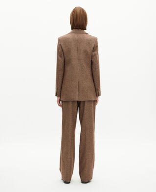 The Kooples WOMEN CAMEL MELANGE / BURGUNDY camel houndstooth tailored jacket