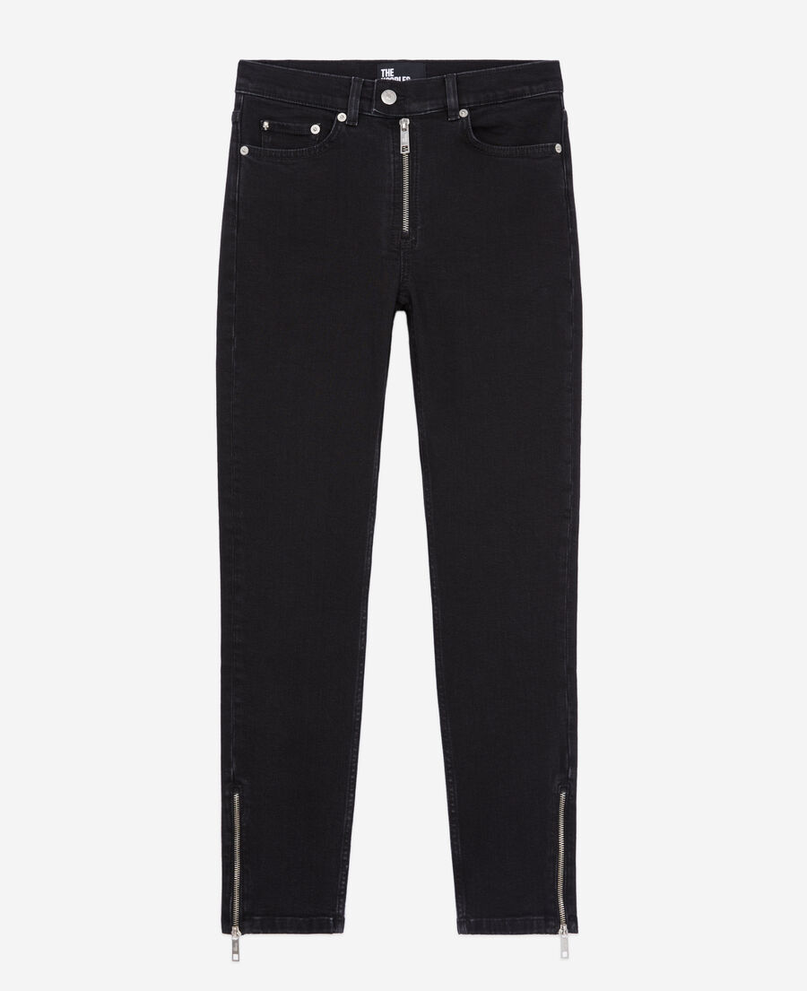schwarze jeans in slim-fit mit reißverschluss