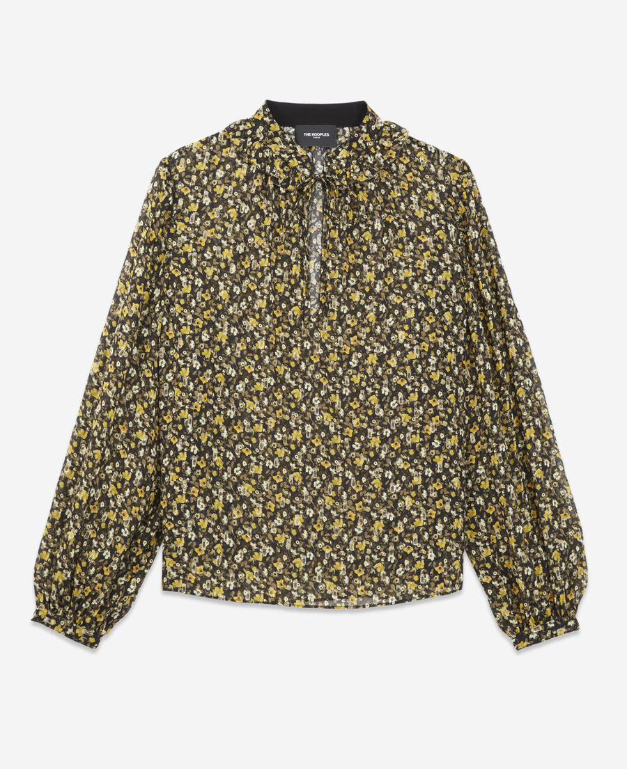 floral black and yellow top in knotted lurex