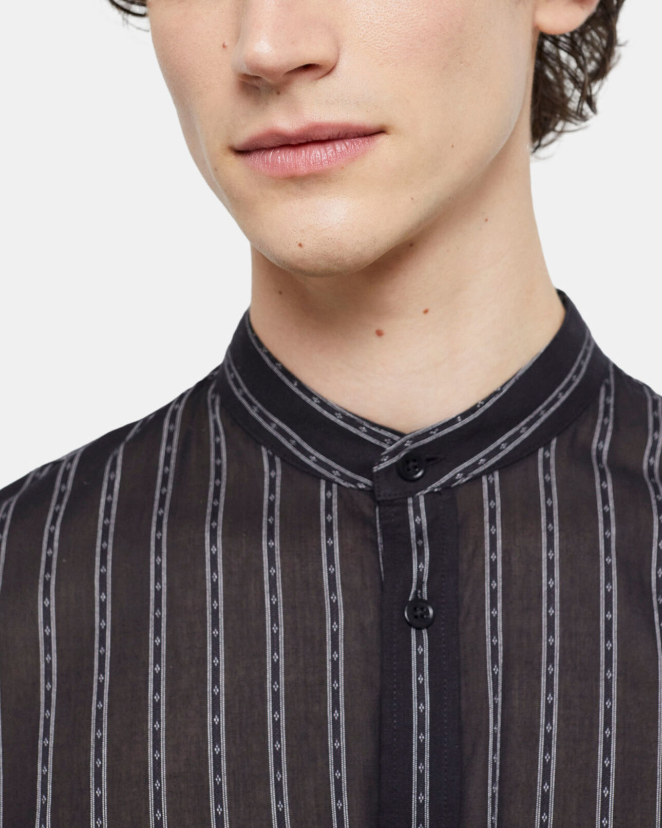 The Kooples MEN BLACK black striped shirt with officer collar