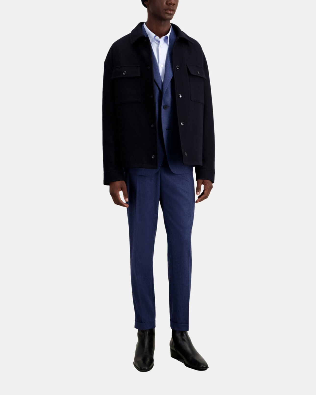 The Kooples MEN DARK NAVY blue wool-blend overshirt jacket