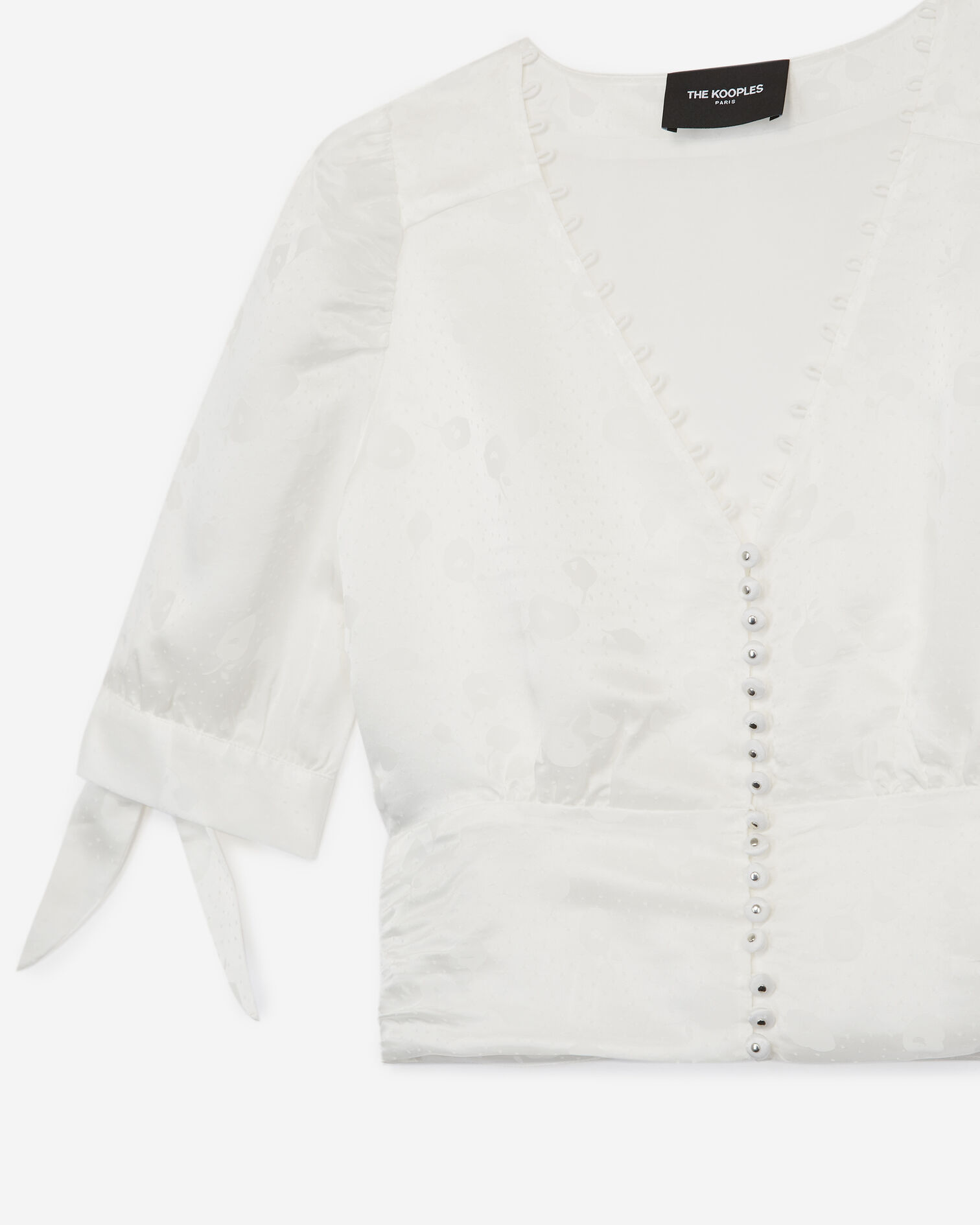 Buttoned short ecru top with shoulder bows, ECRU, hi-res image number null
