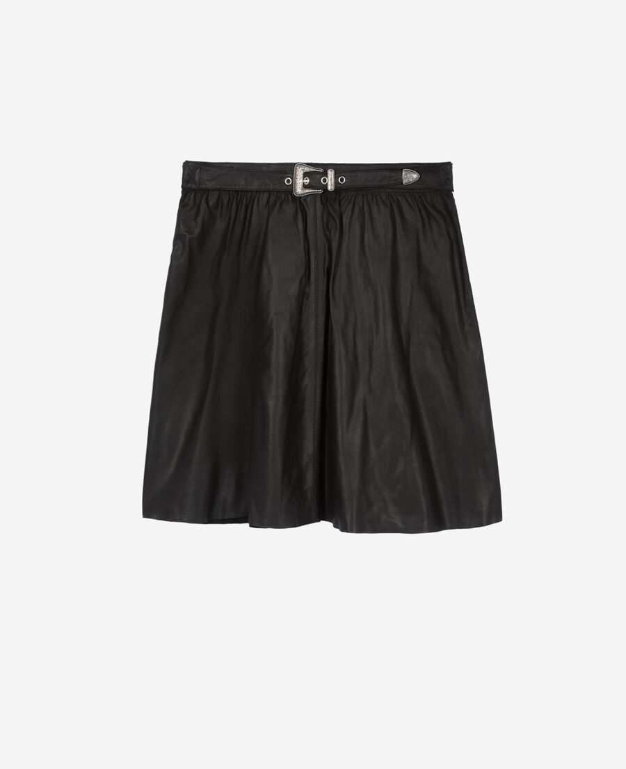 The Kooples WOMEN BLACK short black leather wrap skirt