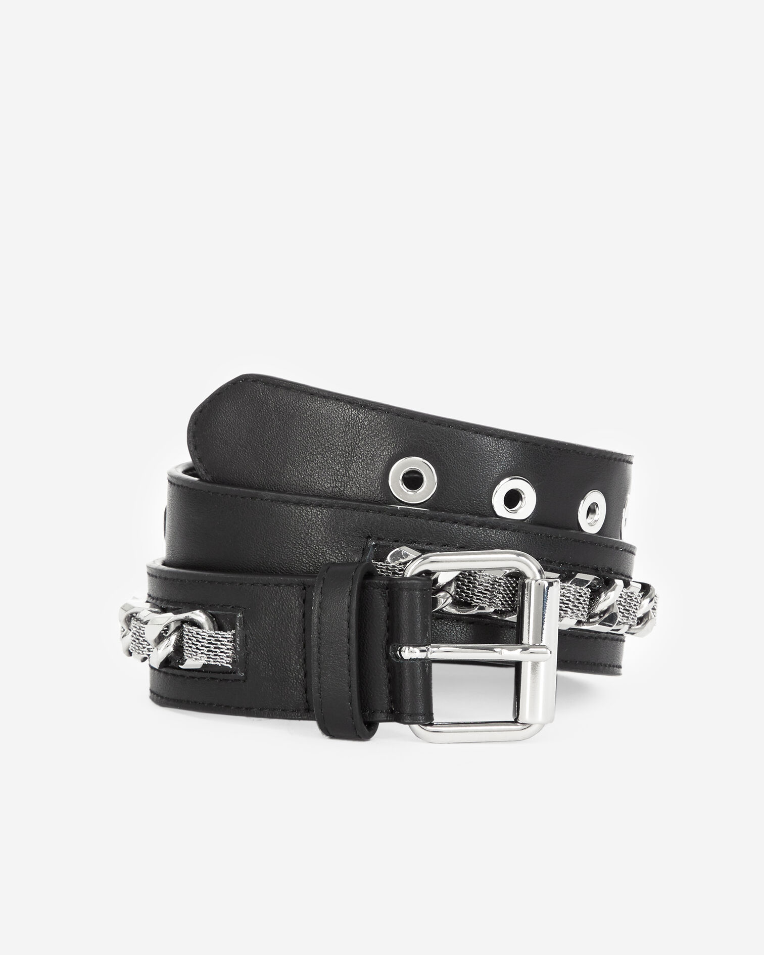 Classic leather belt with chain, BLACK / SILVER, hi-res image number null