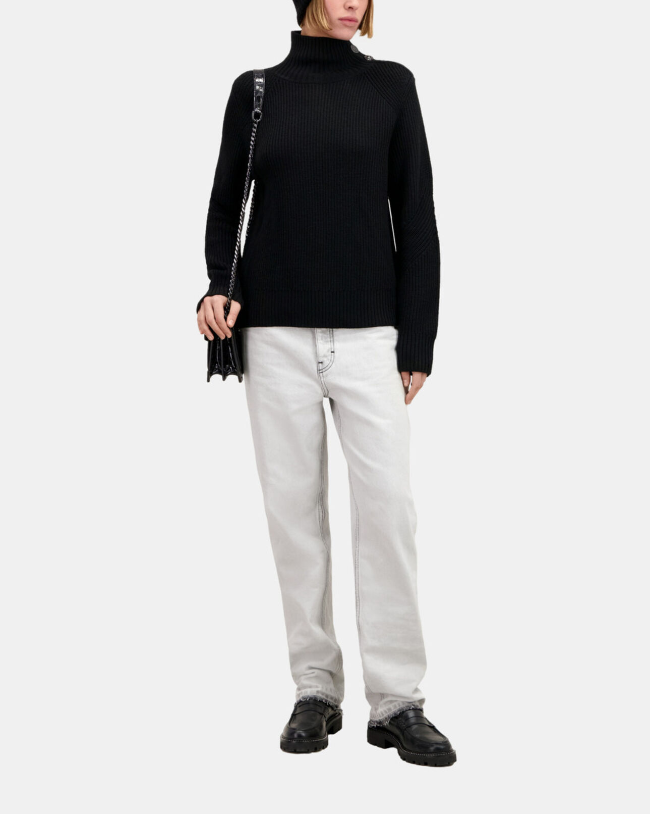 The Kooples WOMEN BLACK black wool sweater with bijou buttons