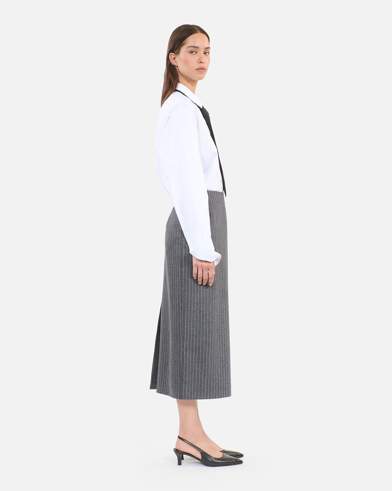 The Kooples WOMEN LIGHT GREY mid-length striped pencil skirt