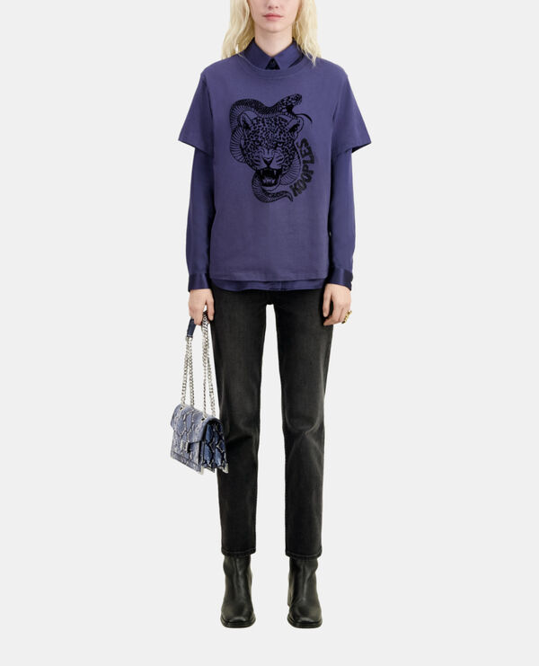 camiseta azul flocado snake leopard