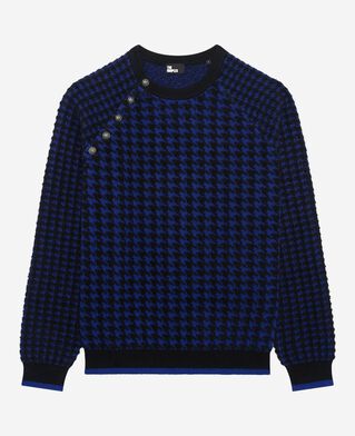 The Kooples FEMME BLACK NAVY pull en pied de poule en laine mélangée bleu