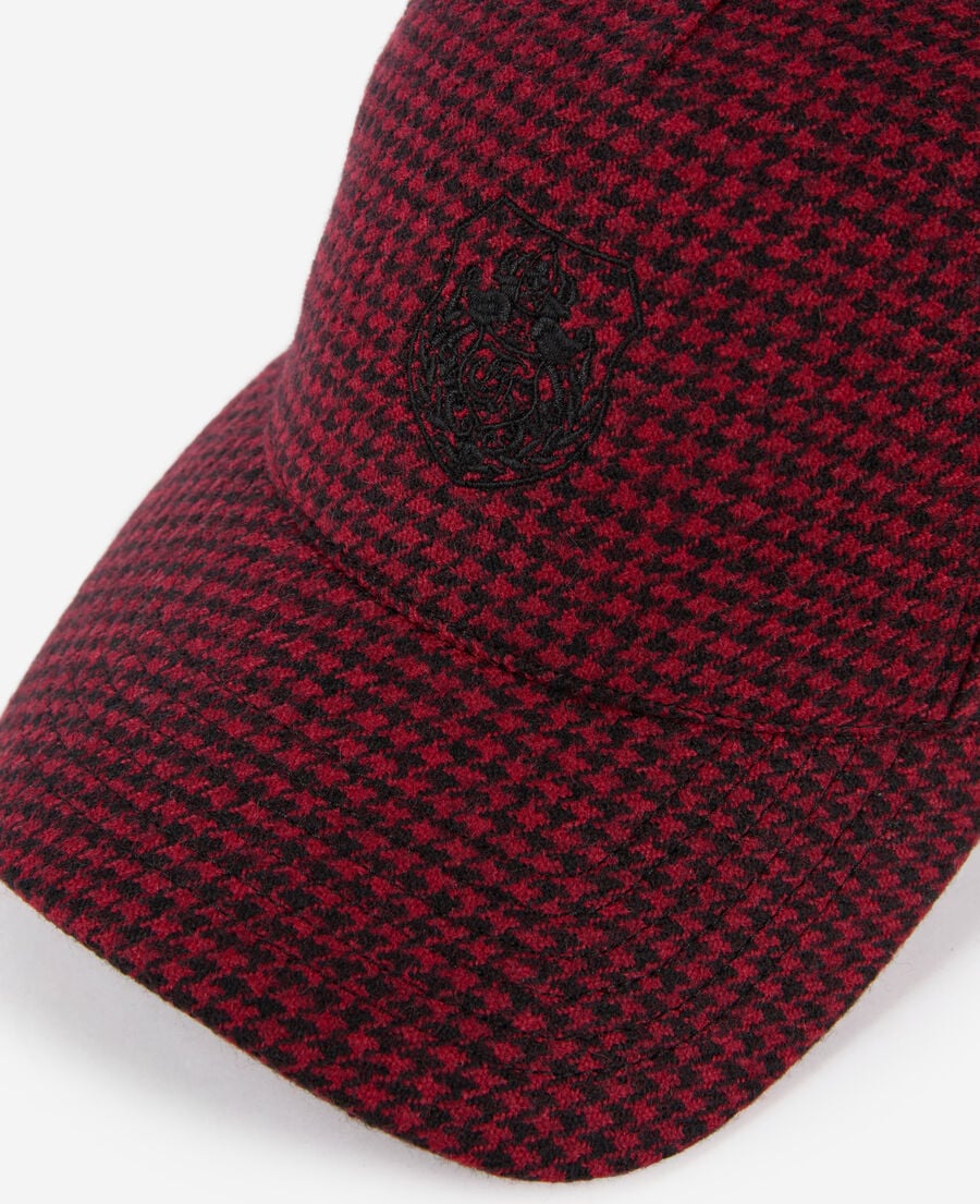 The Kooples F BLACK - RED wool houndstooth cap