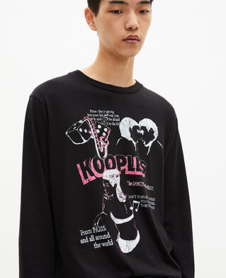 The Kooples MEN BLACK WASHED long-sleeved t-shirt with black screen printing