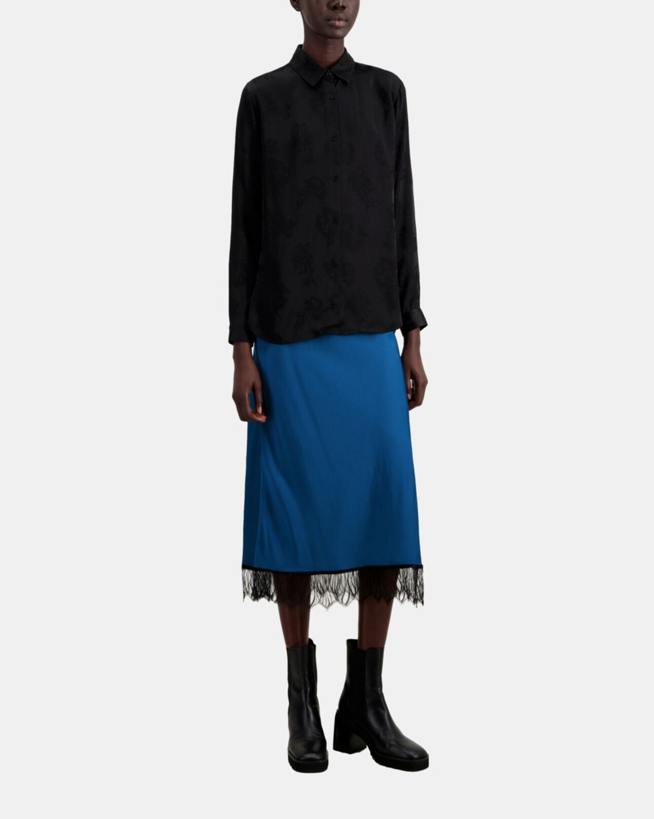 The Kooples FEMME BLACK chemise jacquard fleurie noire