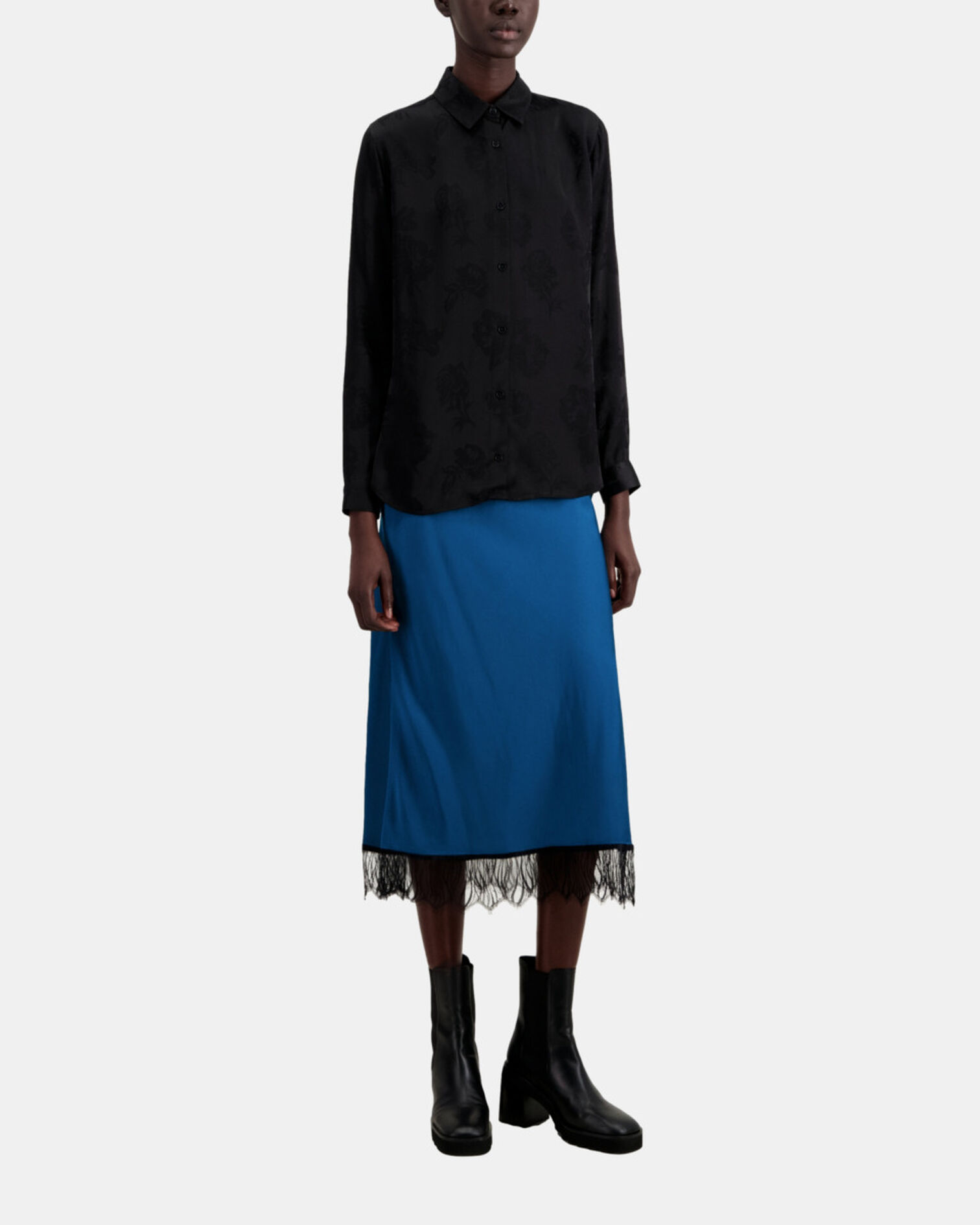 Chemise jacquard fleurie noire, BLACK, hi-res image number null