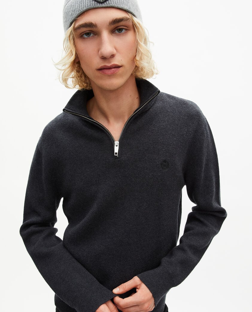 The Kooples HOMME DARK GREY MELANGE pull col camionneur en laine double face gris