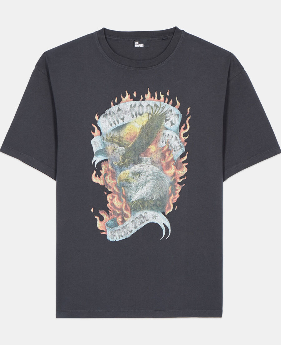 The Kooples H BLACK WASHED black eagles on fire black serigraphy t-shirt