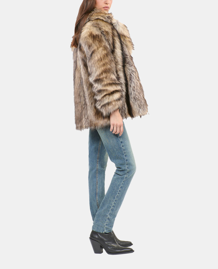 The Kooples DAMEN DARK BEIGE beiger mantel in pelzoptik