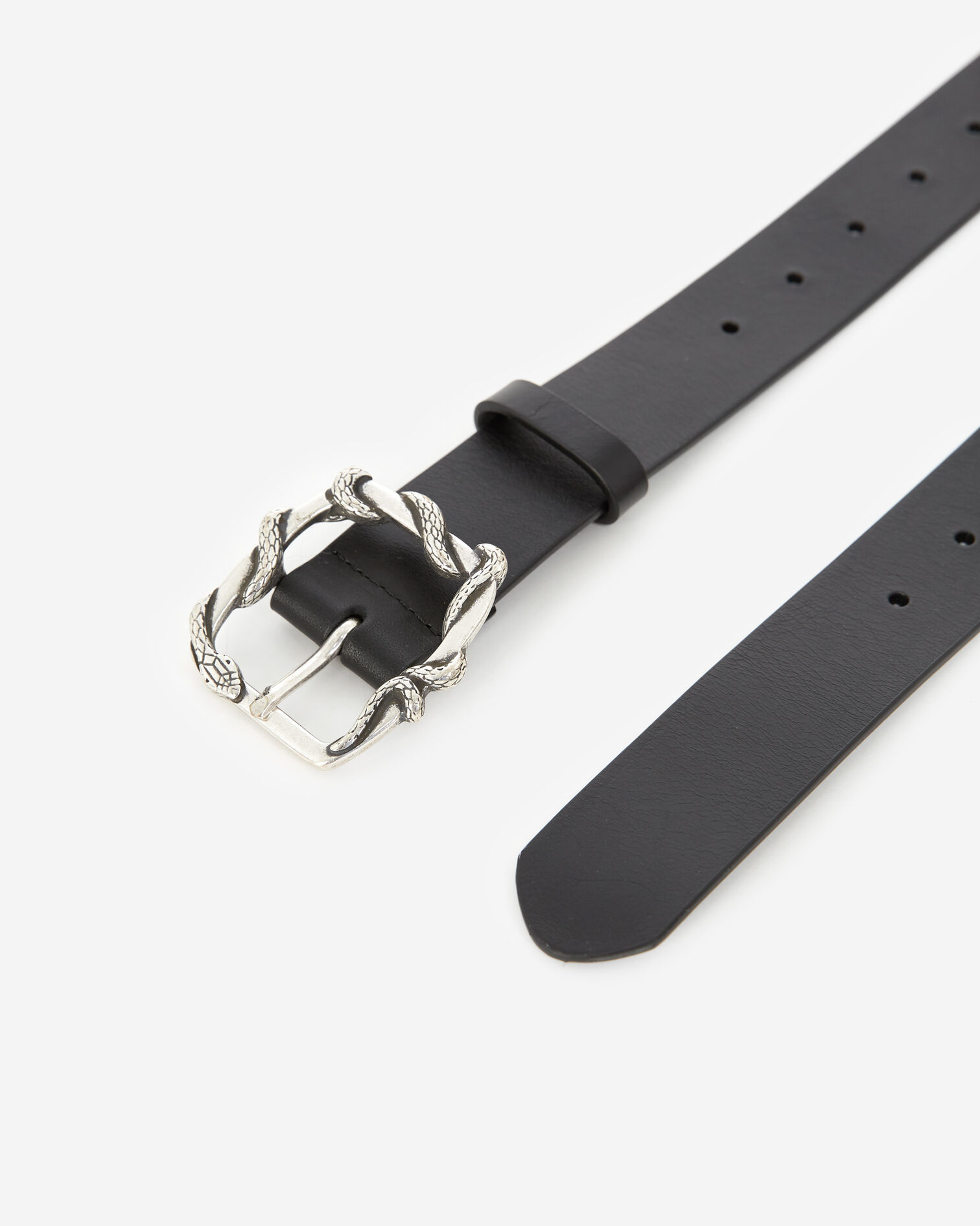 Plain black leather belt with golden buckle, BLACK, hi-res image number null