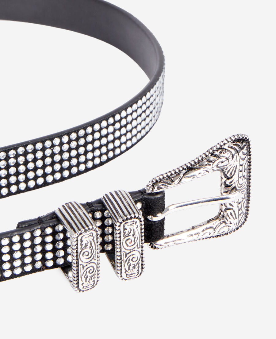 The Kooples WOMEN ANTIC SILVER thin leather belt with rhinestones and western buckle