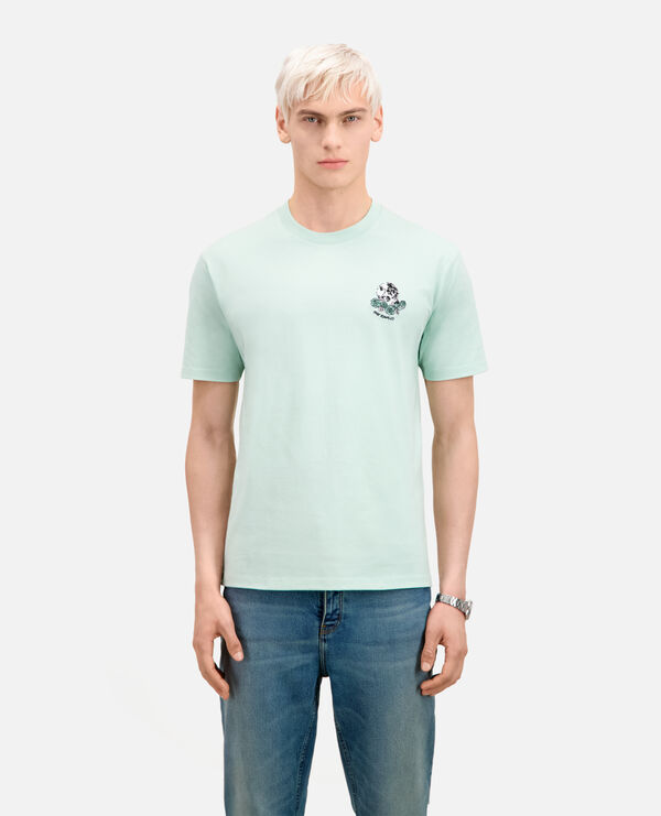 t-shirt vert avec broderie vintage skull