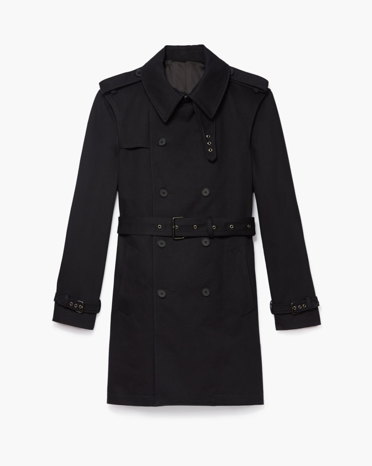 The Kooples MEN DARK NAVY navy blue trench coat in cotton gabardine