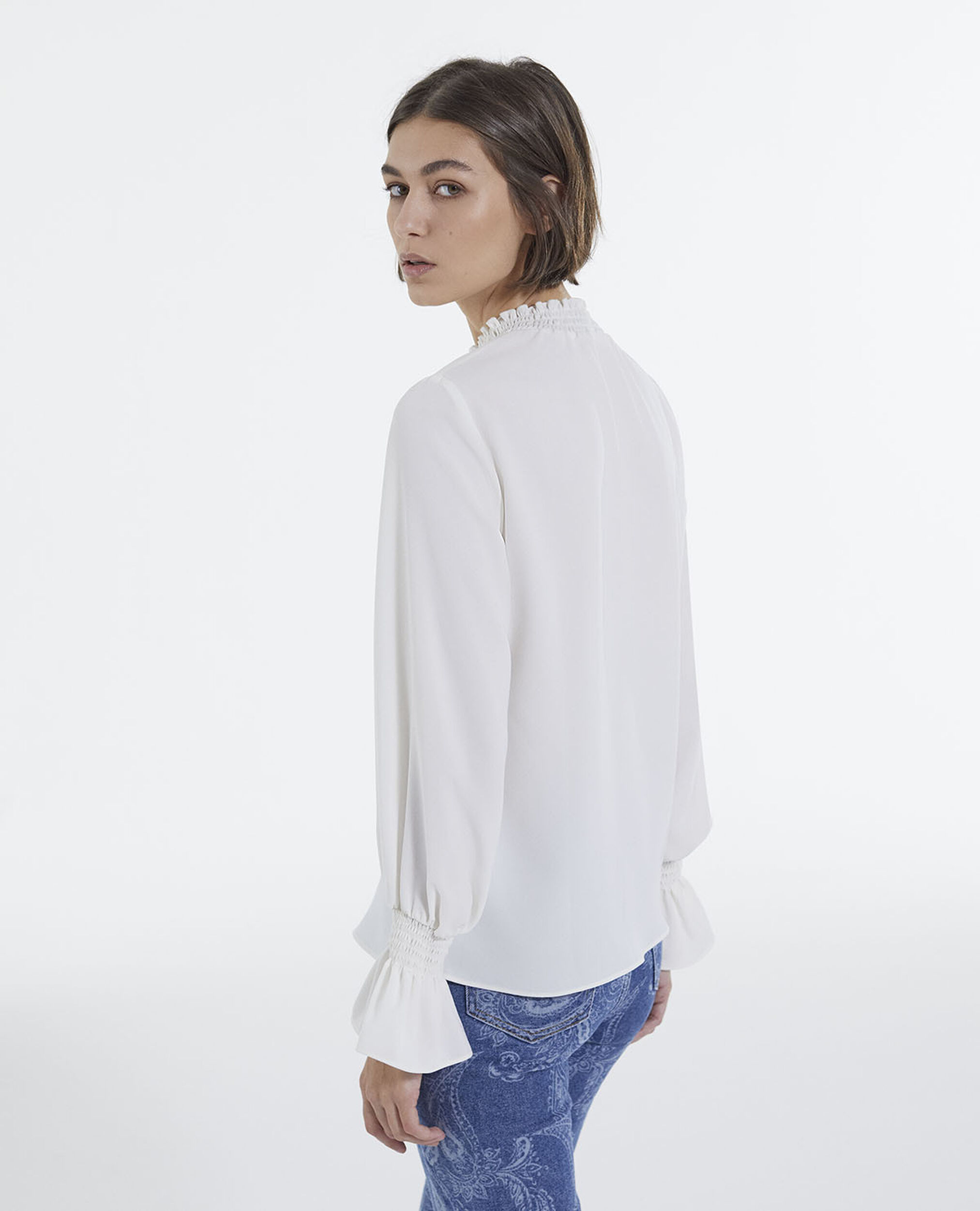 Crepe fabric blouse, OFF WHITE, hi-res image number null