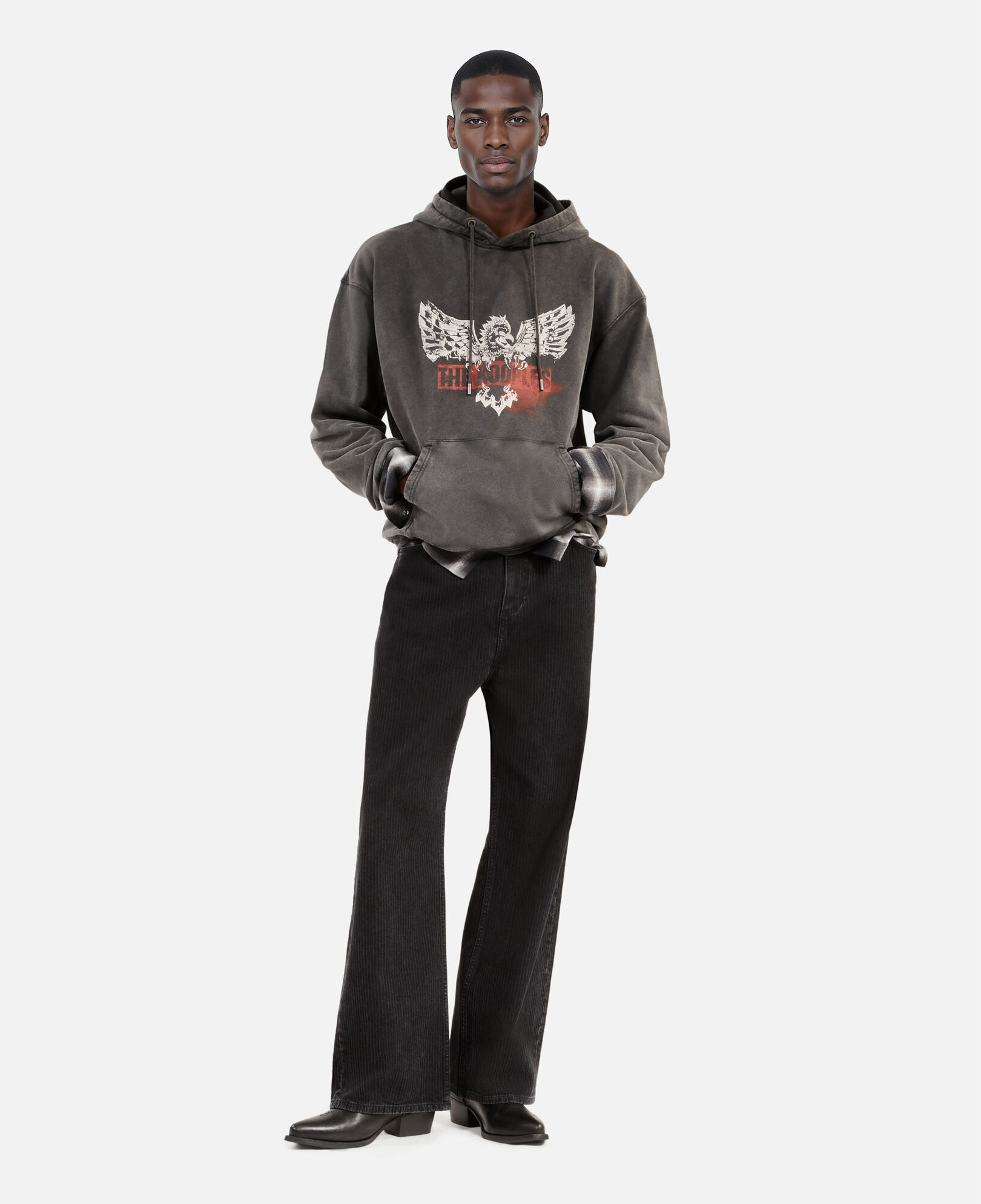 The Kooples MEN BLACK black screen print hooded sweatshirt