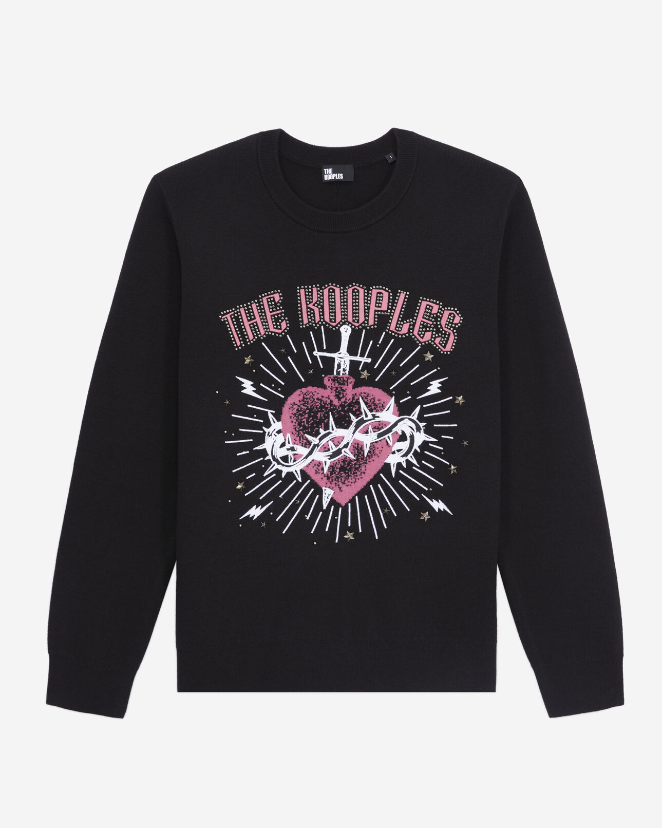 The Kooples FEMME BLACK WHITE pull noir dagger through heart avec étoiles