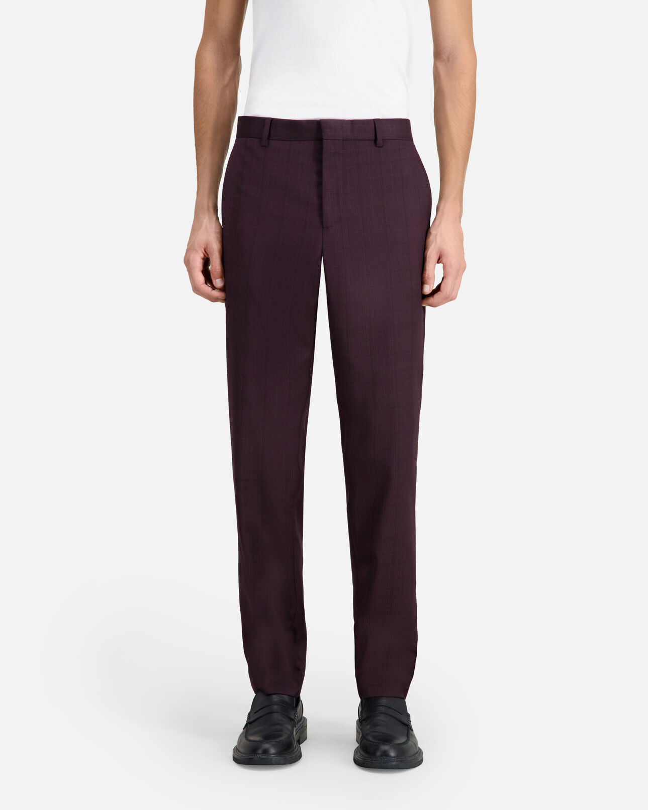 The Kooples MEN BORDEAUX burgundy checked wool suit trousers