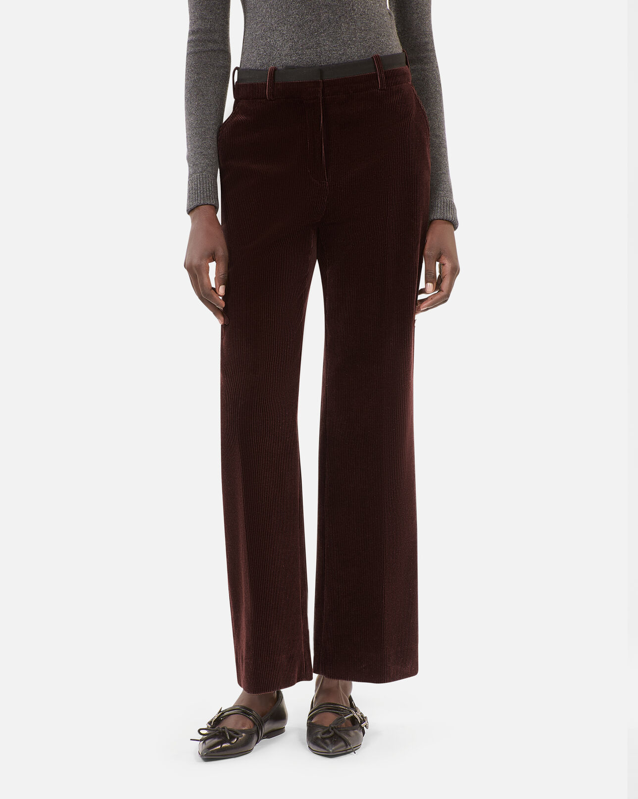 The Kooples WOMEN BROWN brown corduroy straight-leg tailored pants