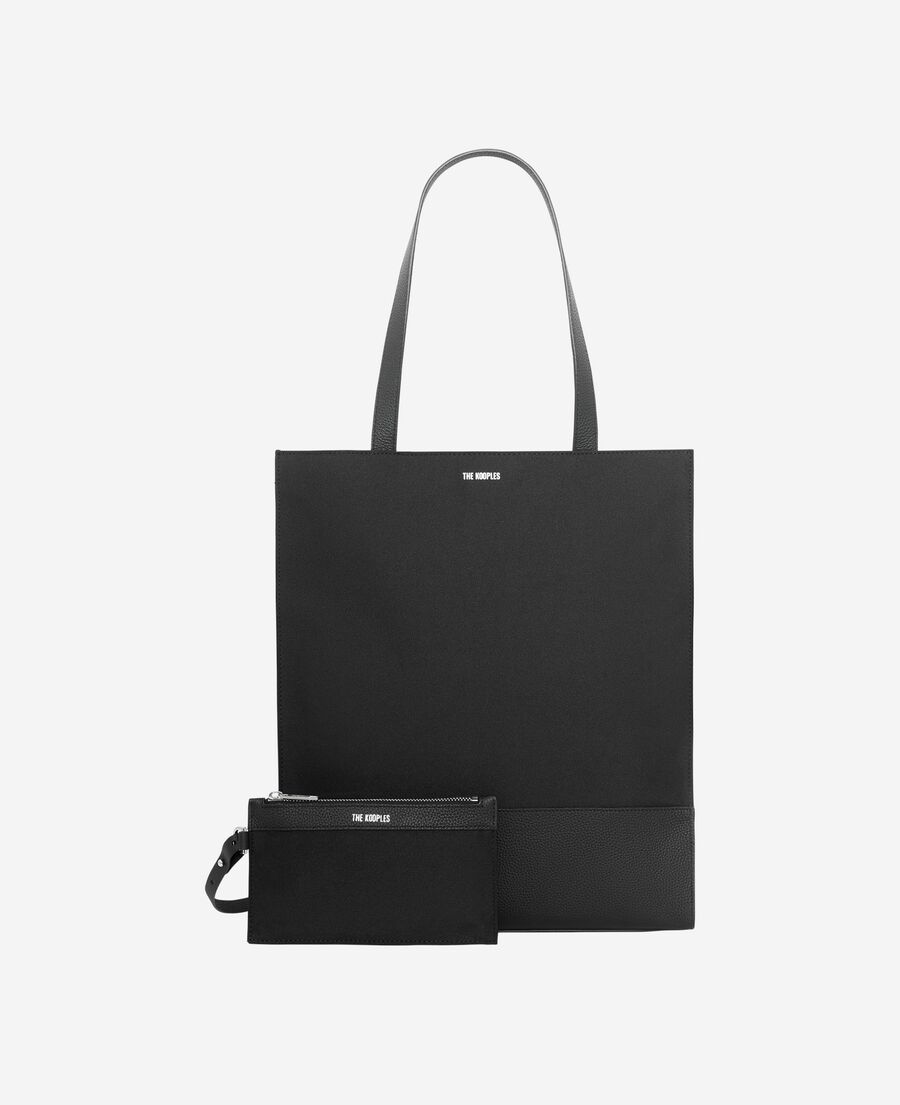 The Kooples HOMME BLACK tote bag en canvas et cuir grainé noir