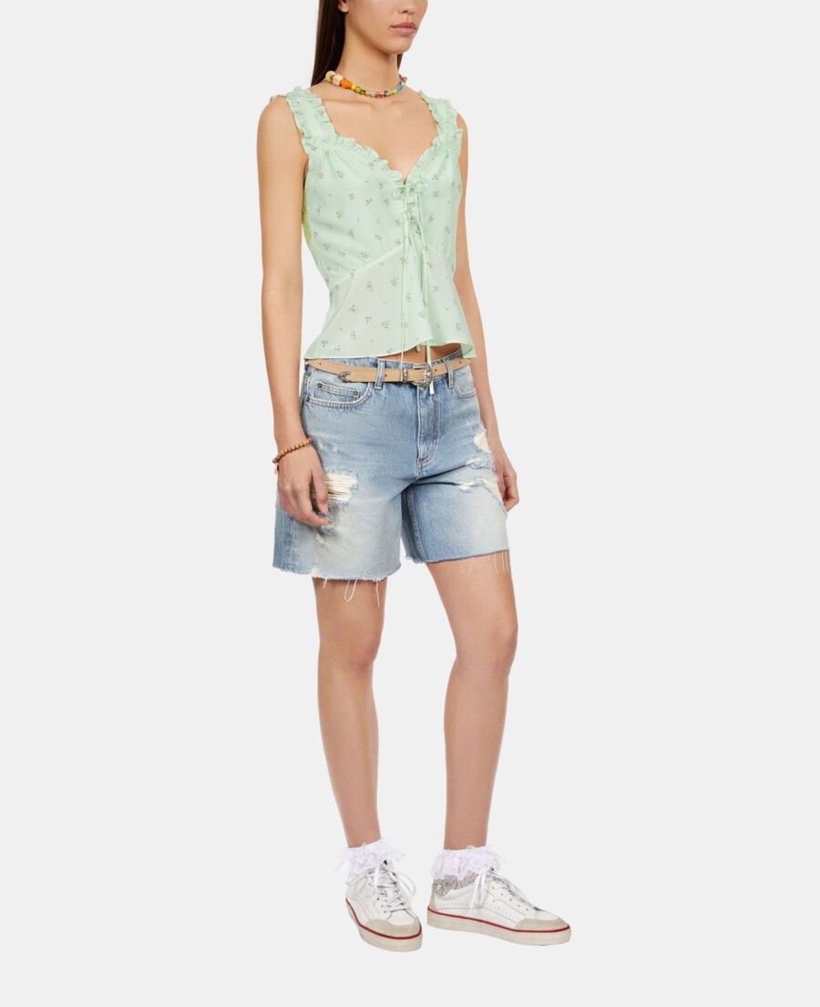 The Kooples FEMME GREEN top fleuri avec volants en soie