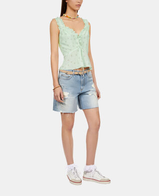 The Kooples FEMME GREEN top fleuri avec volants en soie