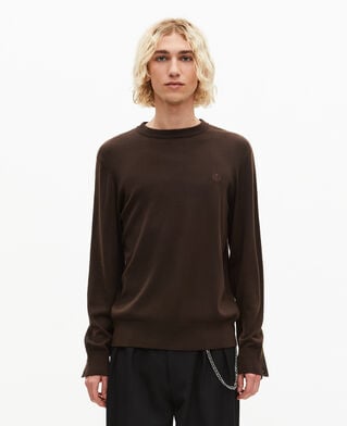 The Kooples HOMME DARK BROWN pull col rond en laine mérinos marron